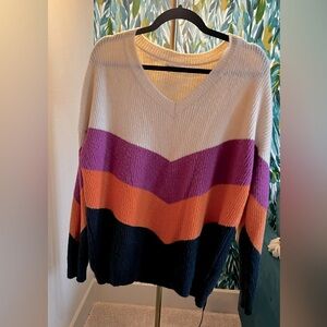 Vici Striped V Neck Chevron Sweater Size M